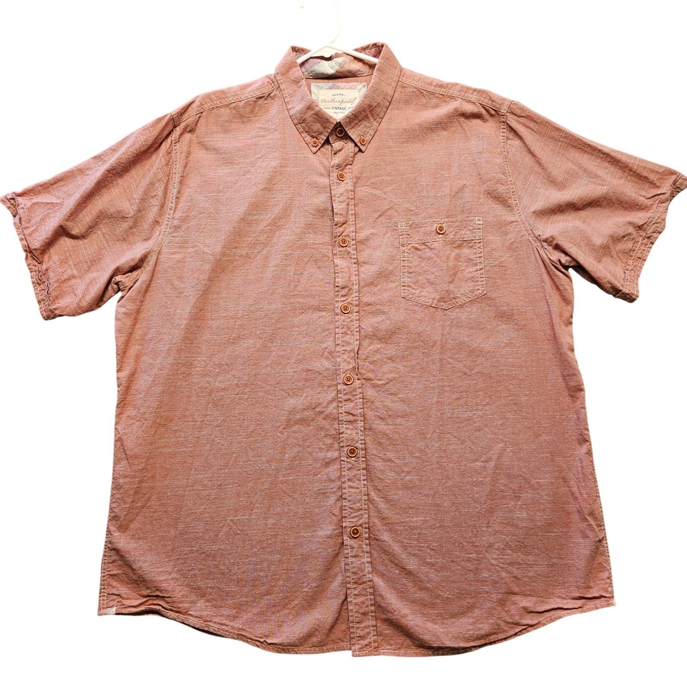Weatherproof Vintage Mens XXL Orange Slub Cotton Short Sleeve Button Down Shirt